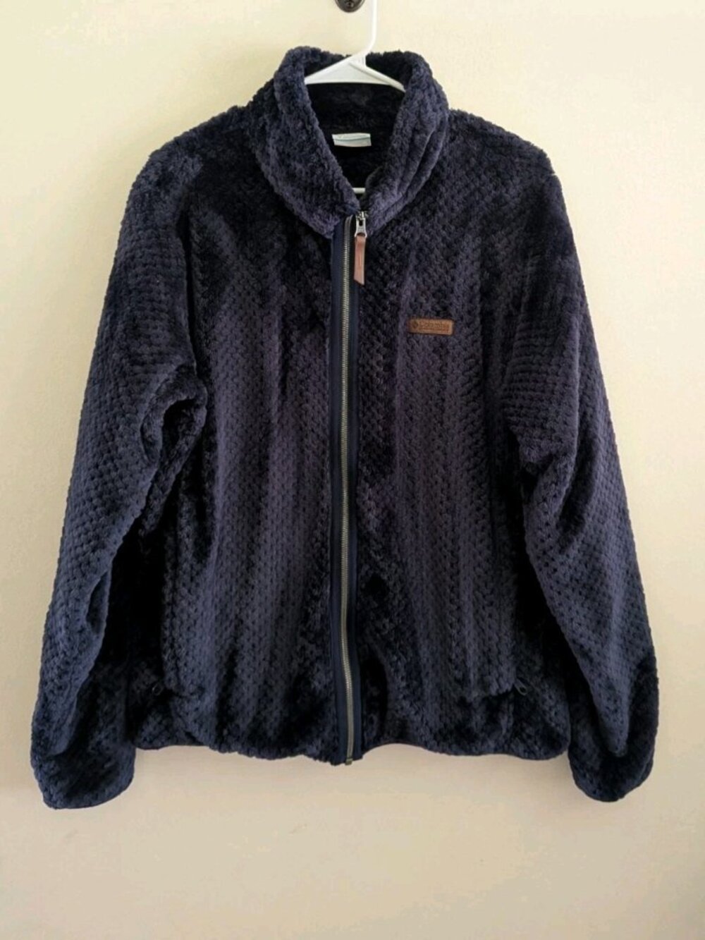 Columbia Fire Side II Sherpa Jacket Women's XL Full-Zip Dark Navy Blue Pockets